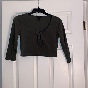 Forever 21 olive green long sleeve crop top
